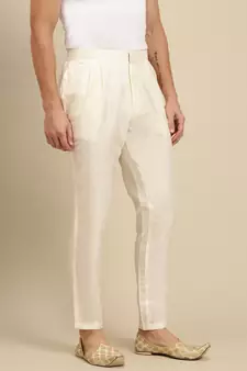 Sanwara Men's Solid Cream Colour Art Silk Payjama Style Pant