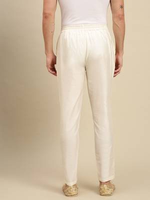 Sanwara Men's Solid Cream Colour Art Silk Payjama Style Pant 3
