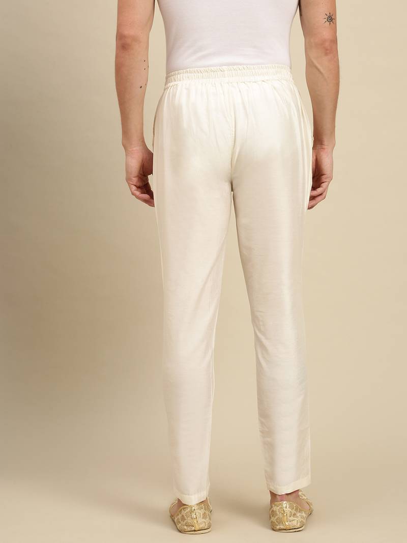 Sanwara Men's Solid Cream Colour Art Silk Payjama Style Pant