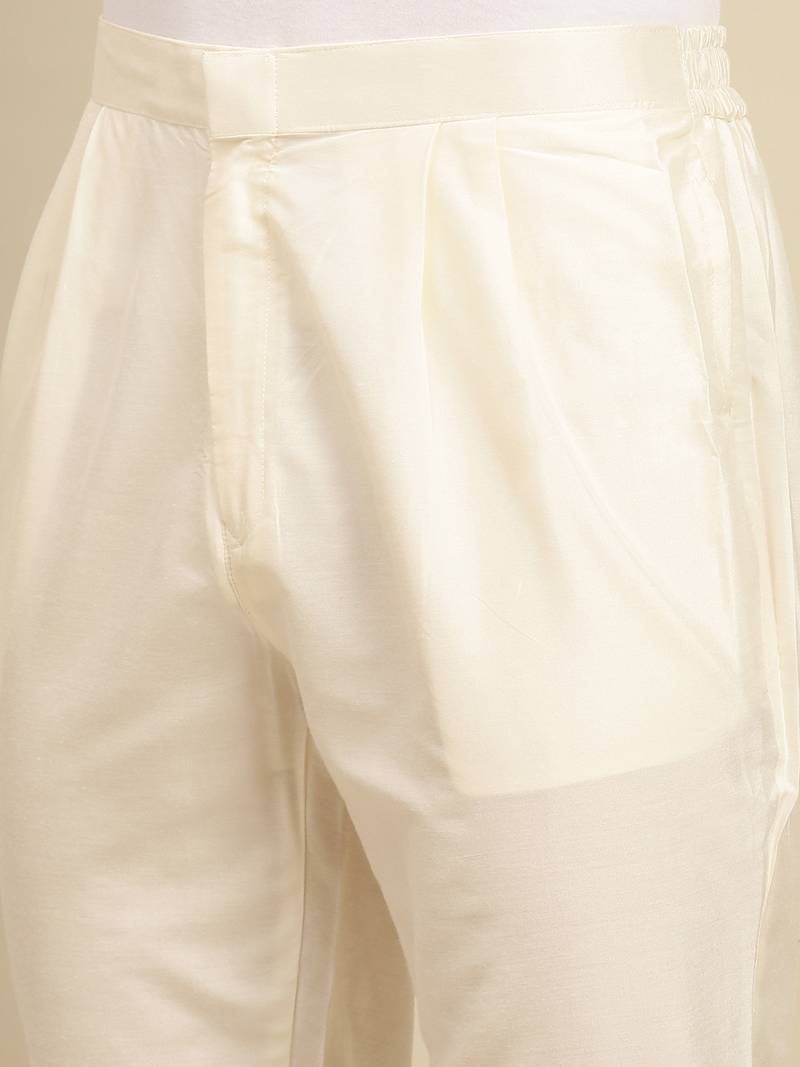 Sanwara Men's Solid Cream Colour Art Silk Payjama Style Pant