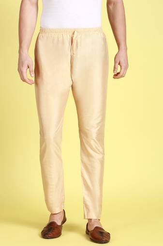 Sanwara Men's Solid Beige Colour Art Silk Elastic Payjama