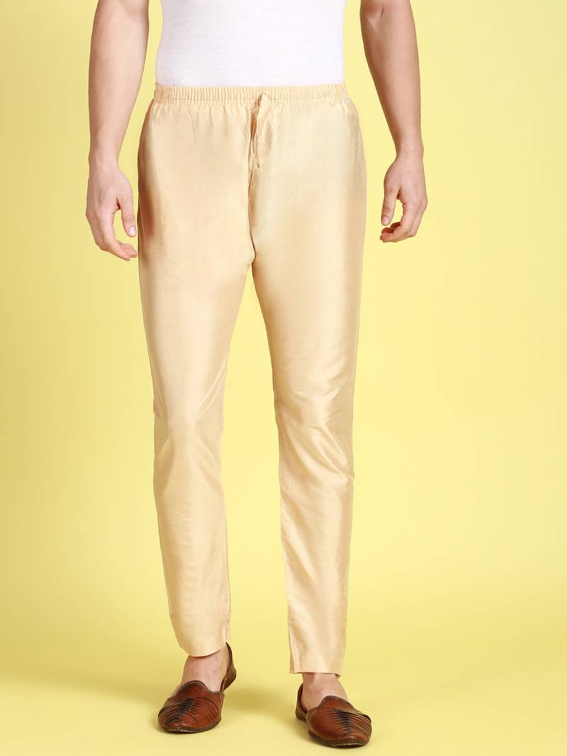 Sanwara Men's Solid Beige Colour Art Silk Elastic Payjama