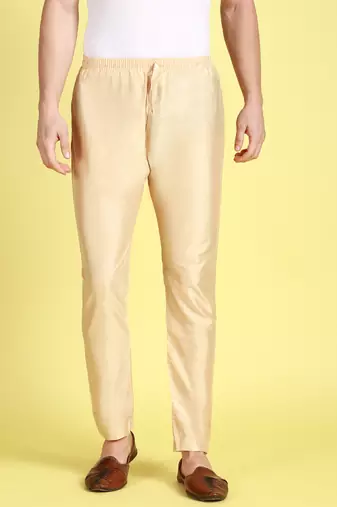 Sanwara Men's Solid Beige Colour Art Silk Elastic Payjama