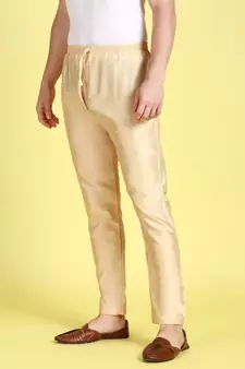 Sanwara Men's Solid Beige Colour Art Silk Elastic Payjama