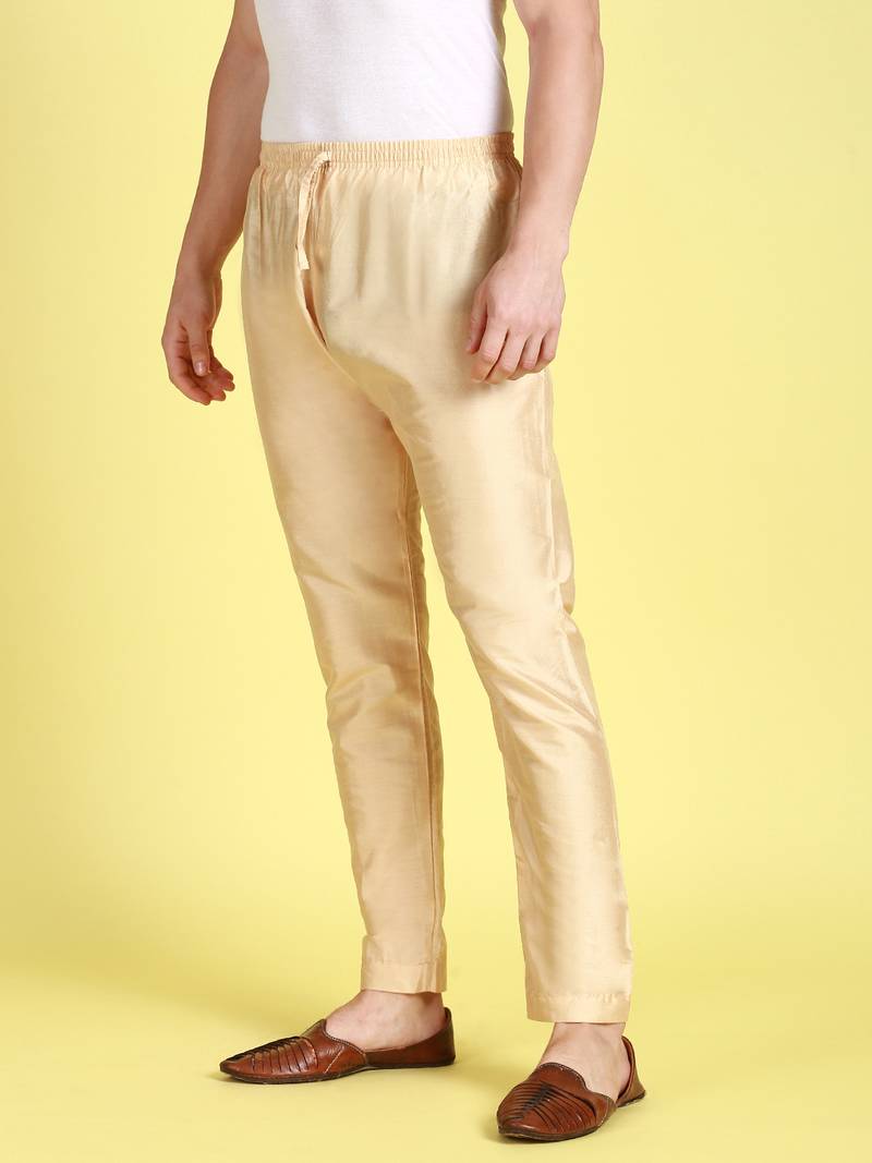 Sanwara Men's Solid Beige Colour Art Silk Elastic Payjama