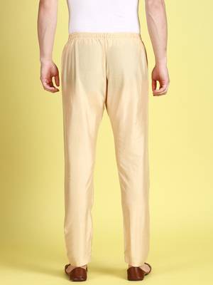 Sanwara Men's Solid Beige Colour Art Silk Elastic Payjama 3
