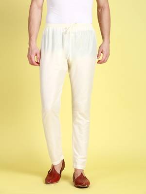 Sanwara Men's Solid Off White Colour Art Silk Elastic Payjama 1