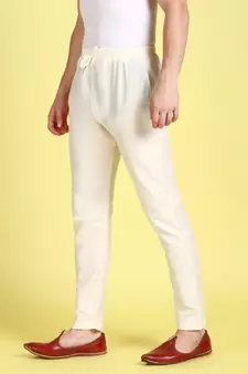 Sanwara Men's Solid Off White Colour Art Silk Elastic Payjama