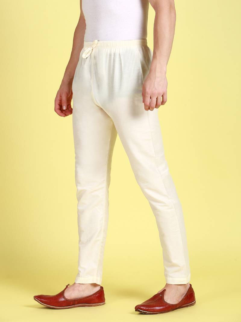 Sanwara Men's Solid Off White Colour Art Silk Elastic Payjama