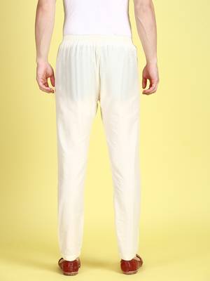 Sanwara Men's Solid Off White Colour Art Silk Elastic Payjama 3
