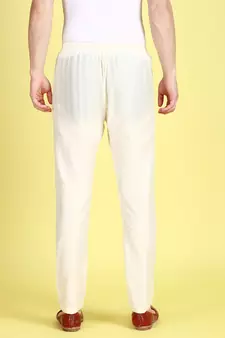 Sanwara Men's Solid Off White Colour Art Silk Elastic Payjama