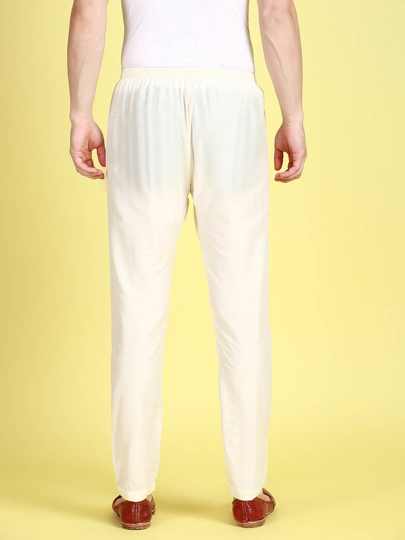 Sanwara Men's Solid Off White Colour Art Silk Elastic Payjama