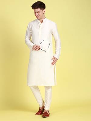 Sanwara Men's Solid Off White Colour Art Silk Elastic Payjama 4