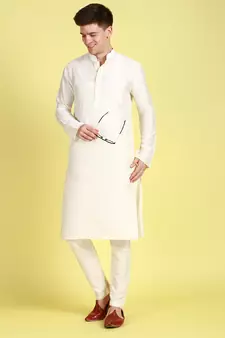 Sanwara Men's Solid Off White Colour Art Silk Elastic Payjama