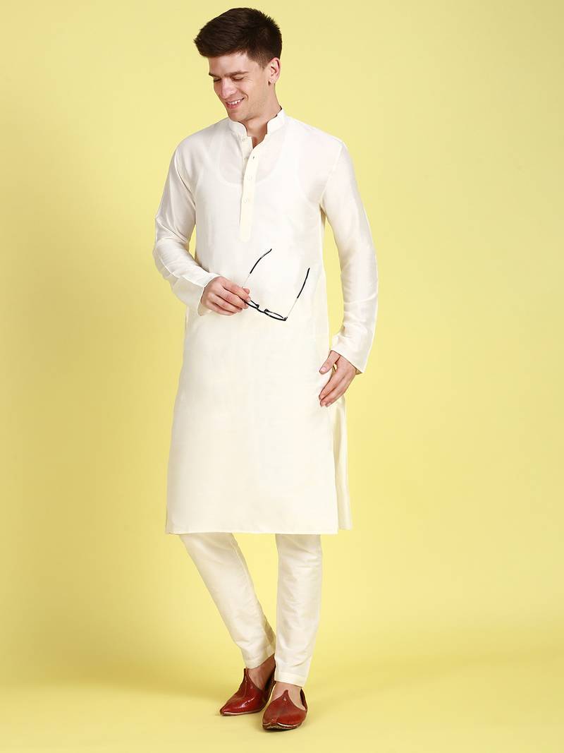 Sanwara Men's Solid Off White Colour Art Silk Elastic Payjama