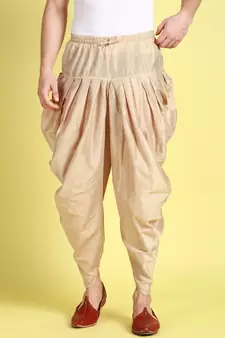 Sanwara Men's Traditional Blush Coloured Solid Pattern Art Silk Cowl Dhoti