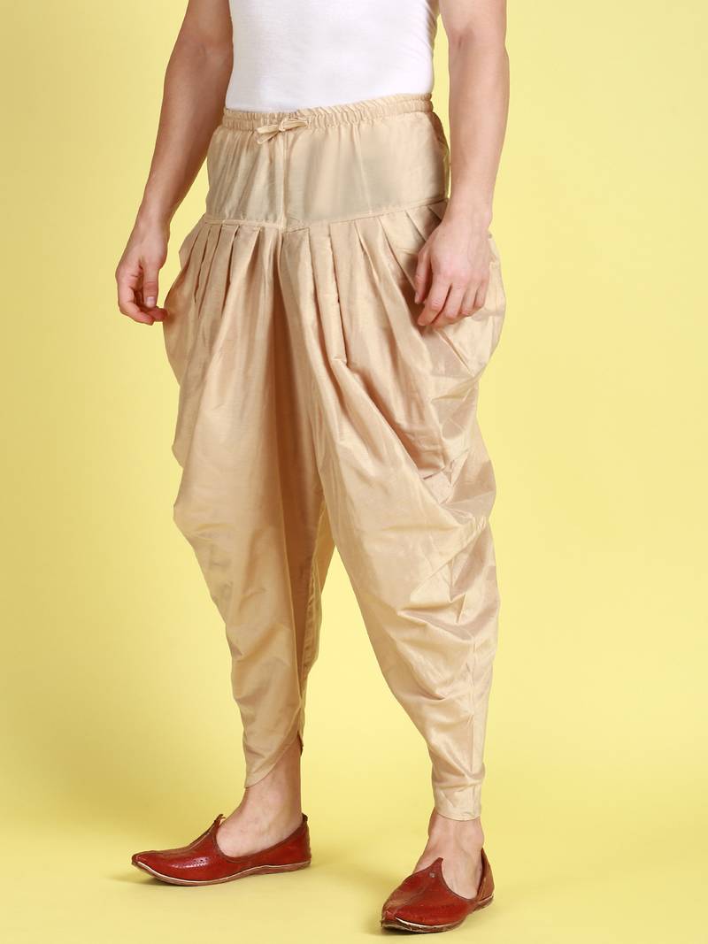 Sanwara Men's Traditional Blush Coloured Solid Pattern Art Silk Cowl Dhoti