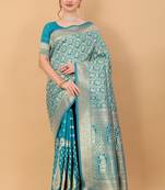KORAMS DESIGN BANARASI SILK BLEND SKY BLUE ZARI WOVEN BORDER TRADITIONAL SAREE WITH BLOUSE 