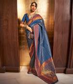 Blue Kazah Silk Festive Wear Handloom Saree Collection