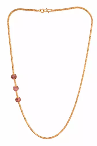 Mugappu chain LONG 30" length with ruby balls one gram gold