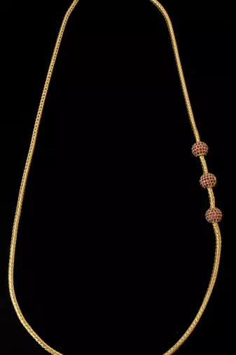 Mugappu chain LONG 30" length with ruby balls one gram gold