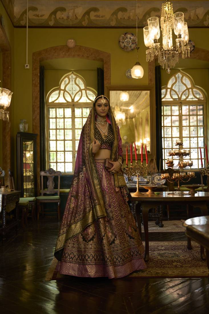 OAT TUSSER & PEANUT BROWN TONE Embroidered Silk Traditional Lehnga Choli with Blouse Free Size