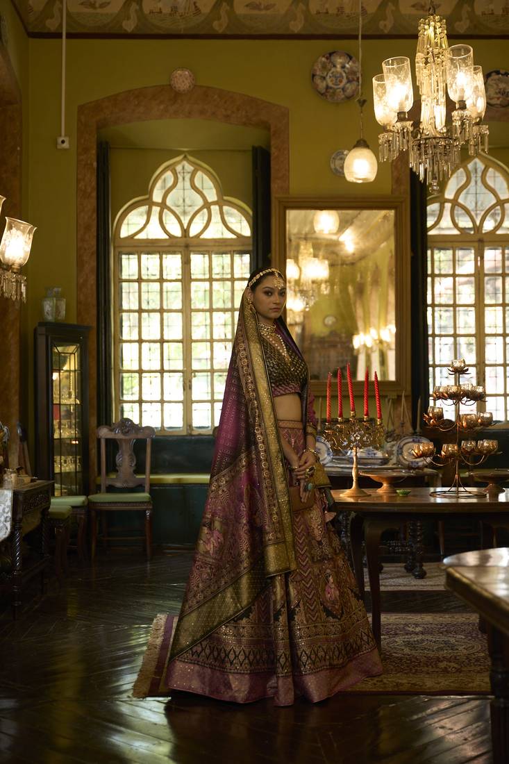 OAT TUSSER & PEANUT BROWN TONE Embroidered Silk Traditional Lehnga Choli with Blouse Free Size