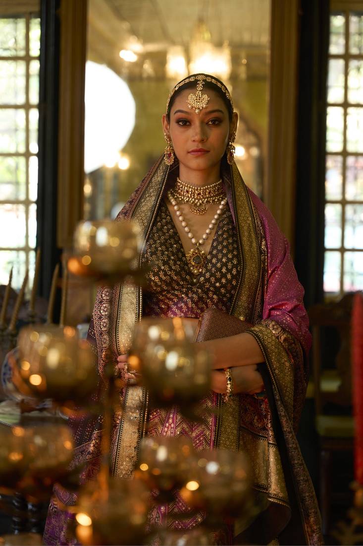 OAT TUSSER & PEANUT BROWN TONE Embroidered Silk Traditional Lehnga Choli with Blouse Free Size