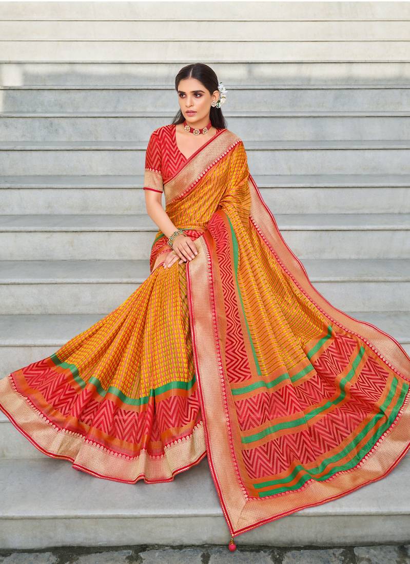 Multicolor Patola Silk Blend Saree With Blouse