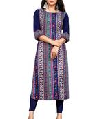 Women's Digital Printed American Crepe Straight Kurti (MAC15NAVY)