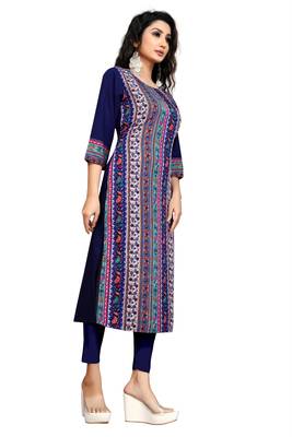 Women's Digital Printed American Crepe Straight Kurti (MAC15NAVY) 3