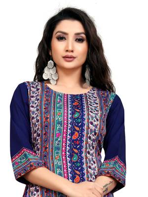 Women's Digital Printed American Crepe Straight Kurti (MAC15NAVY) 4