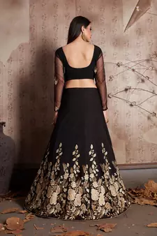  Black Dori Zari And Sequins Embroidered Crepe Lehenga Choli For Wedding