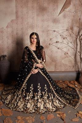  Black Dori Zari And Sequins Embroidered Crepe Lehenga Choli For Wedding 5