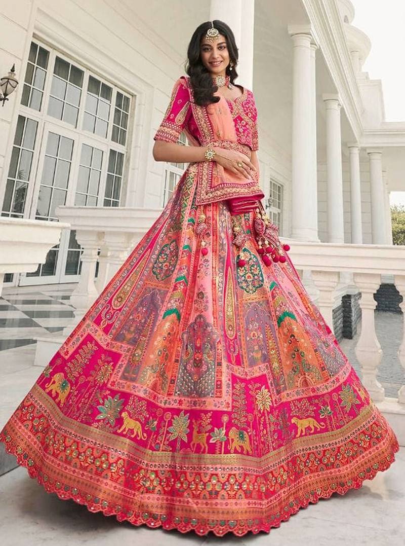Multicolor embroidered silk semi stitched lehenga