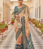 Cream printed chiffon saree with blouse