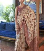 Cream Woven Organza Saree With Blouse