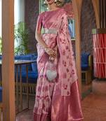 Pink Woven Organza Saree With Blouse