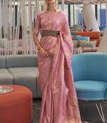 Pink Woven Silk Blend Saree With Blouse