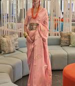 Peach Woven Silk Blend Saree With Blouse