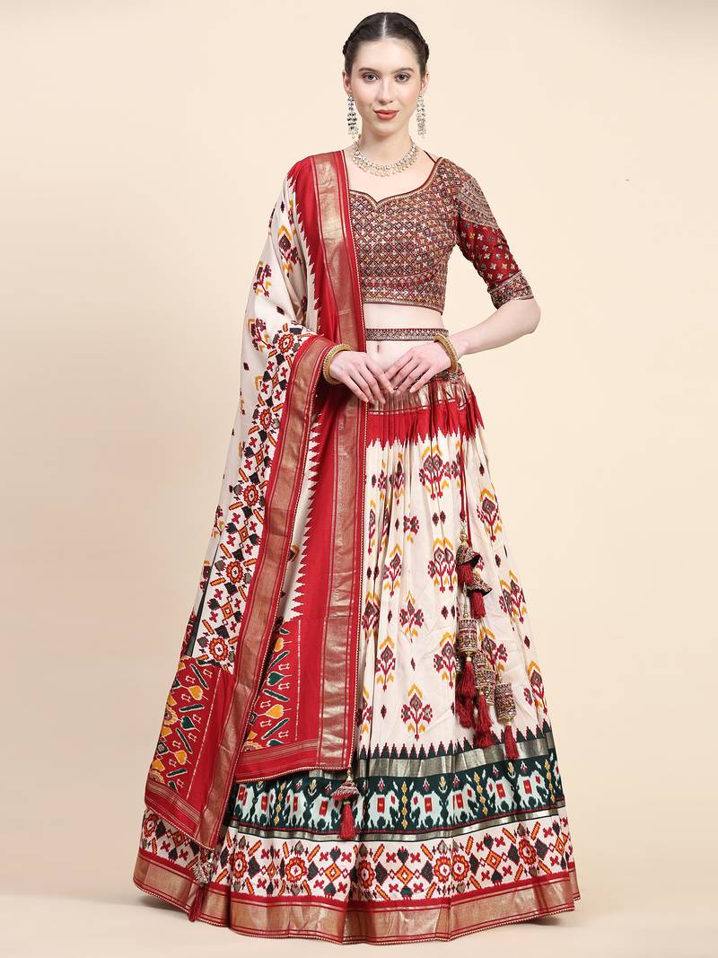 Multi Colour Embroidered Silk Traditional Lehnga Choli with Blouse Free Size