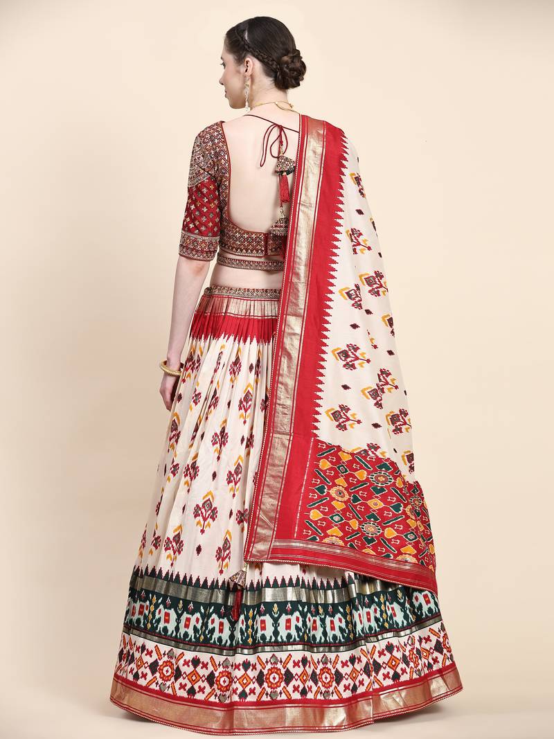 Multi Colour Embroidered Silk Traditional Lehnga Choli with Blouse Free Size