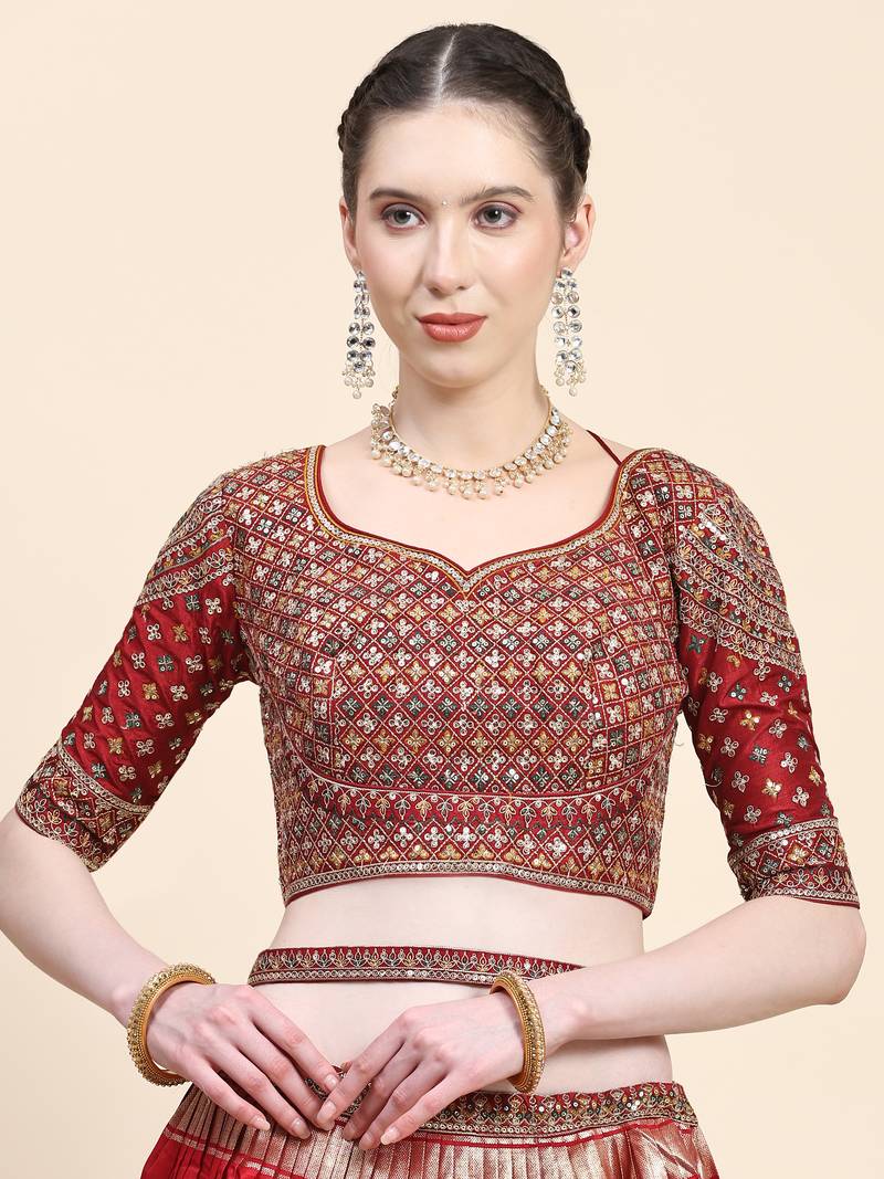 Multi Colour Embroidered Silk Traditional Lehnga Choli with Blouse Free Size