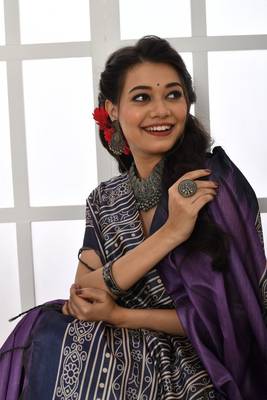 Purple printed tussar silk saree with blouse 3