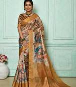 Mustard woven banarasi silk saree with blouse