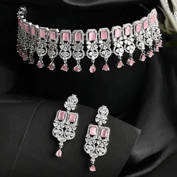 Pink cubic zirconia necklace-sets 1