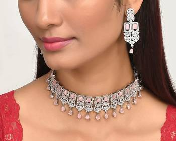 Pink cubic zirconia necklace-sets 2