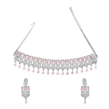 Pink cubic zirconia necklace-sets 3