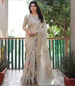 Beige Woven Art Silk Saree With Blouse