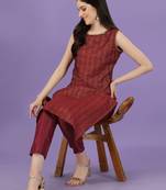 Women's Jacquard Printed Silk Blend Kurti And Pant Set (MAK2JCQ)